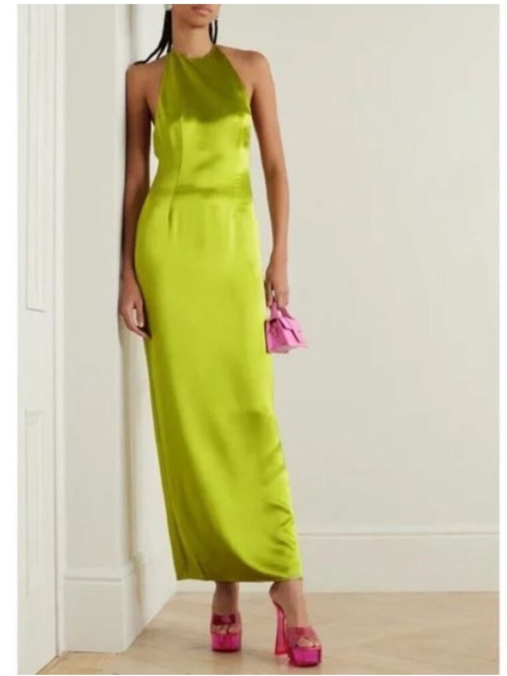 Staud | Janet Chartreuse Green Midi / Maxi Open Back Halter Dress